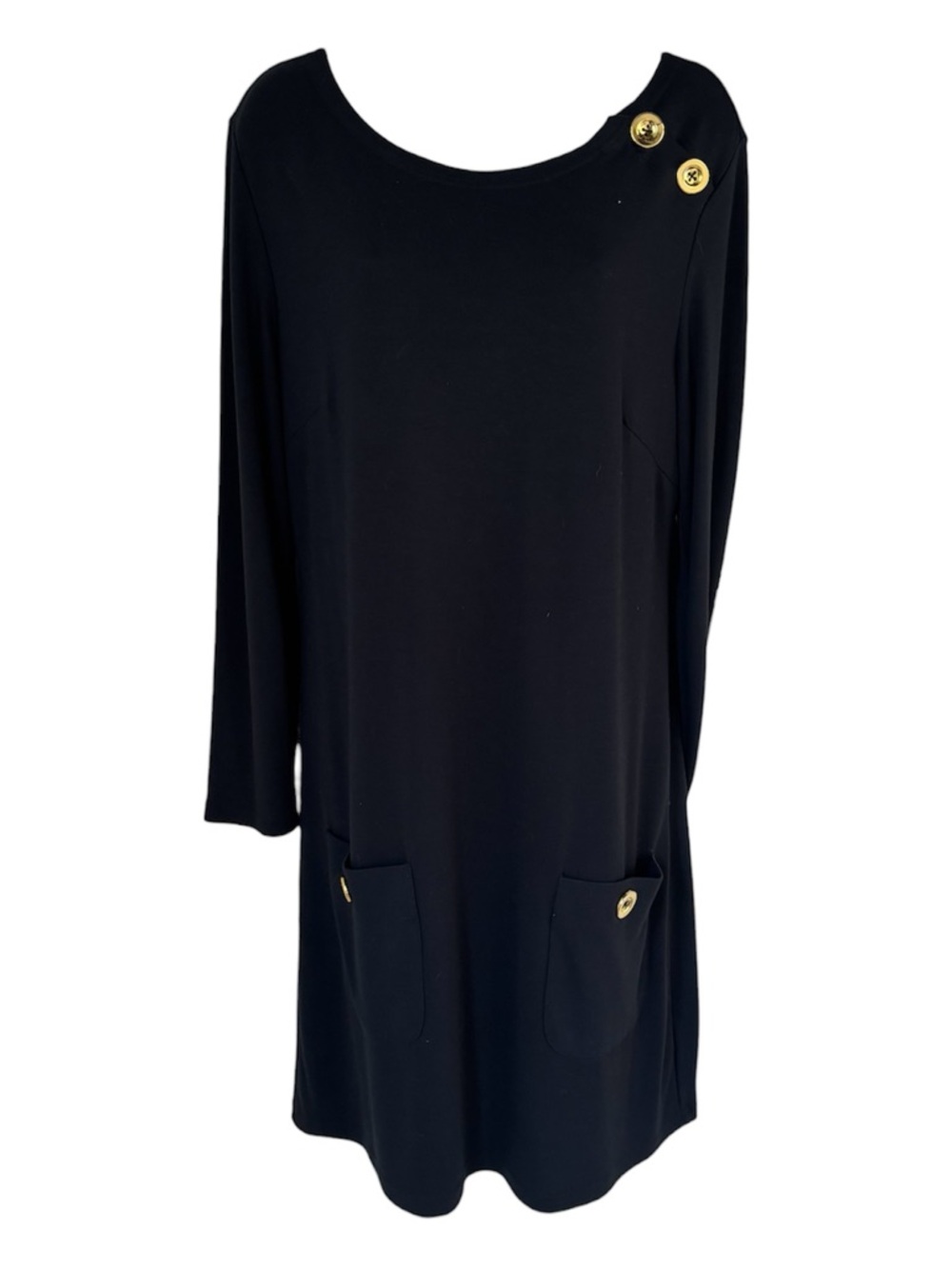 STS SAIL TO SABLE Black Long Sleeve Shift Dress with Gold Buttons- Size Medium